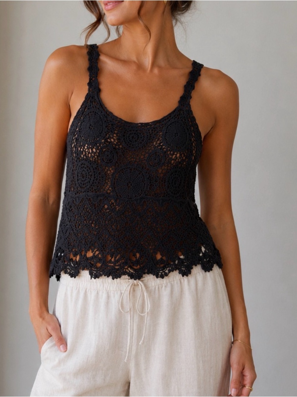 Black Crochet Tank Top